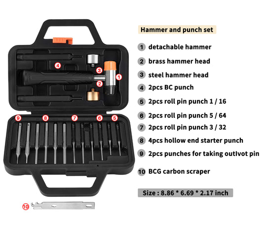 18-Pieces Hammer and pin punch set BCG Cleaning Scraper