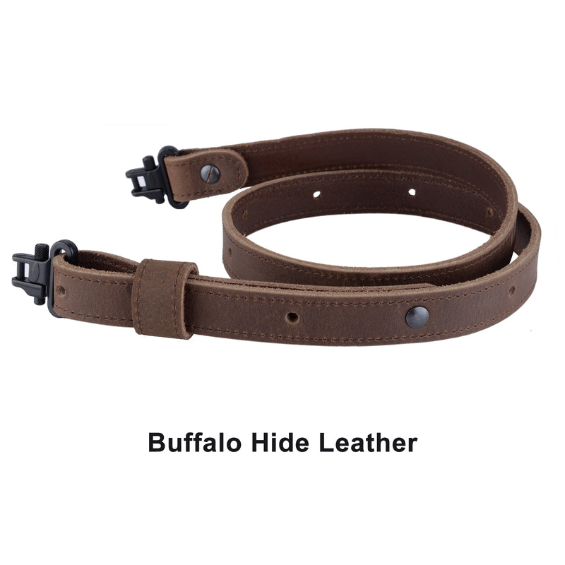 Load image into Gallery viewer, Buffalo Hide Leather Rifle Gun Sling with Mil-Spec Swivels
